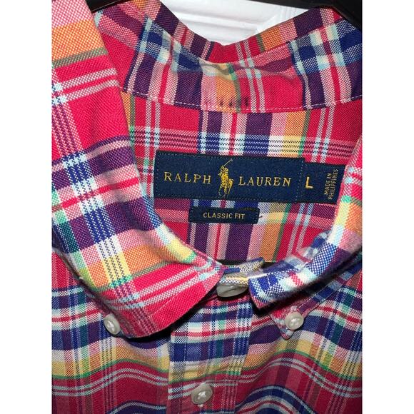 Ralph Lauren pink blue plaid Dress Shirt long sleeve button men. size Large. - Picture 4 of 6